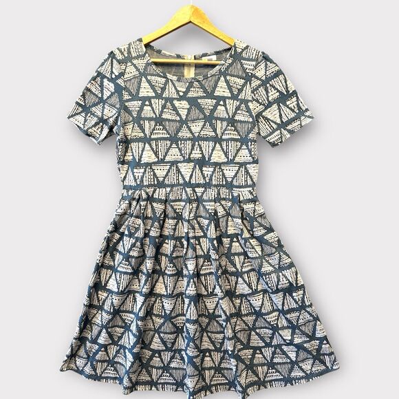 LulaRoe Triangle Print A line fit flare Size XL dress Pockets Zipper Modest - Picture 1 of 15